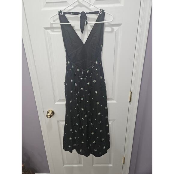 Vintage y2k Babydoll Embroidered Black Floral Dress Urban Outfitters Sz M Halter - Picture 3 of 9
